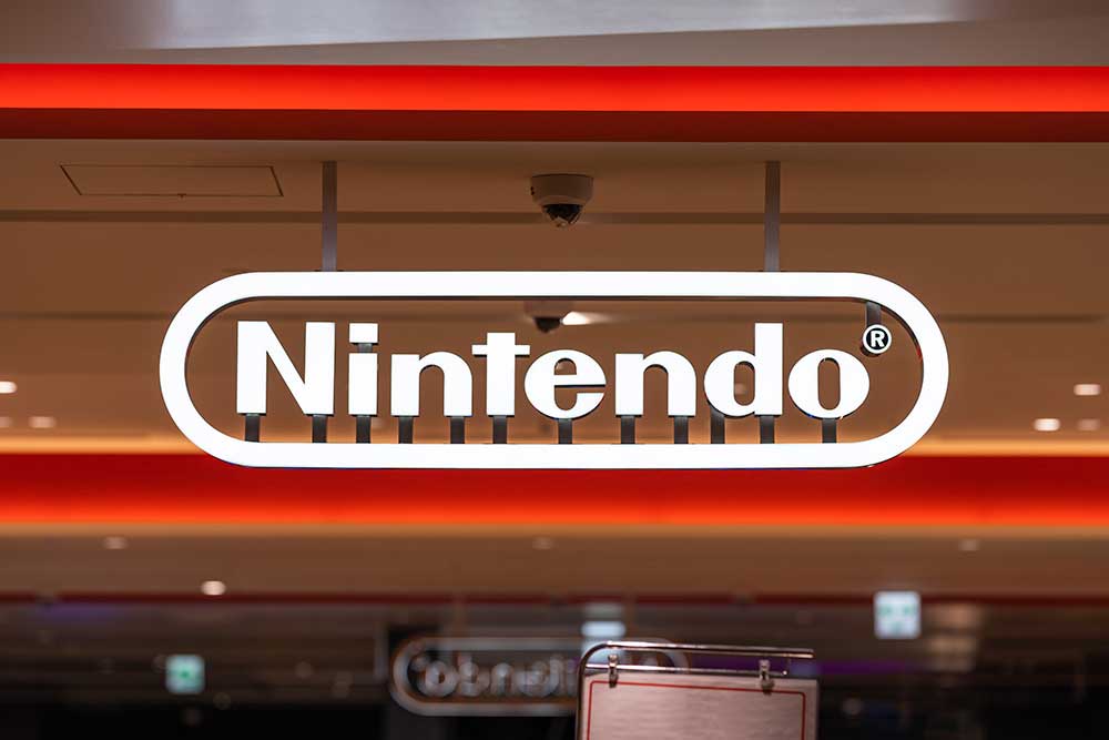 Gaming company logo fixture in a shop entrance