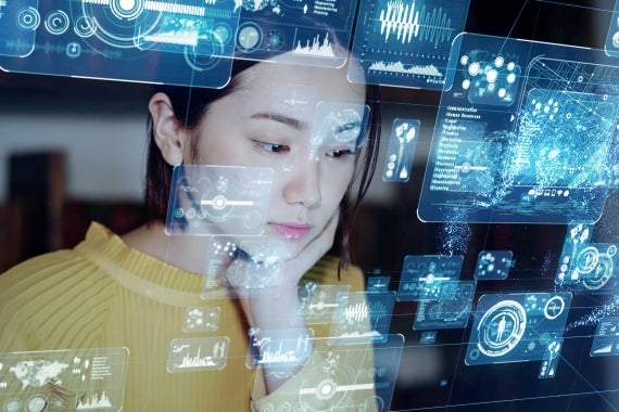 working adult looking at data